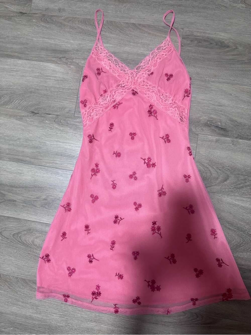 🌸 Motel Rocks Pink Floral Lace-Trim Mini Dress – Size Small